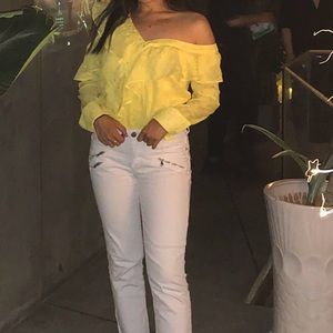 Over the shoulder floral yellow top